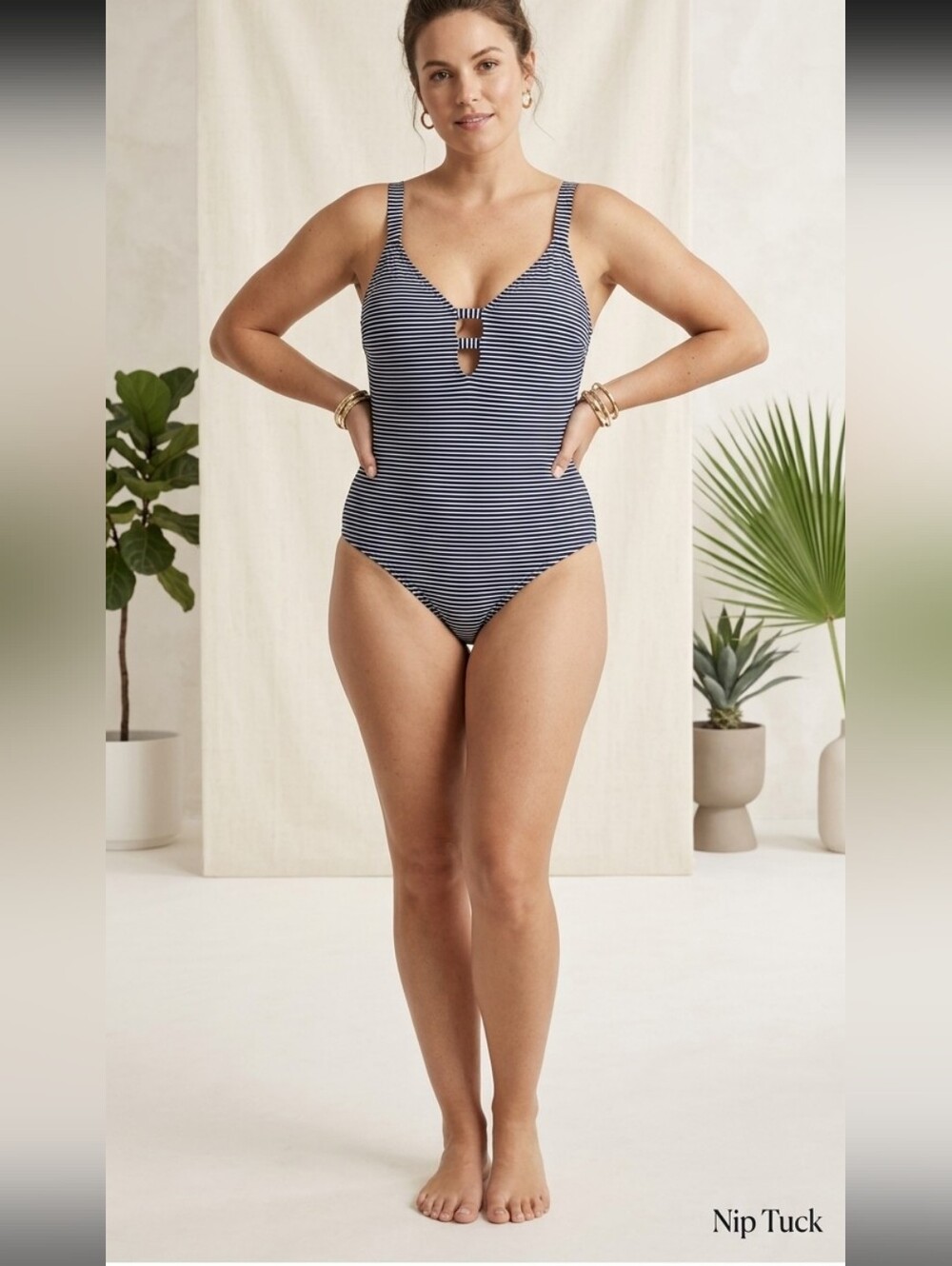NIP TUCK one piece blue and white striped swimsuit bathing suit 8